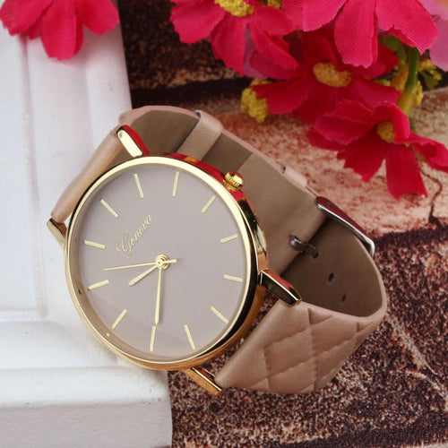 Checkers Faux lady dress watch, women's Casual Leather quartz-watch Analog wristwatch Gifts relogios feminino