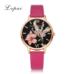 Lvpai Brand Women Bracelet Watch Fashion Rose Gold Flowers Leather Simple Women Dress Watches Luxury Business Gift Clock Watch