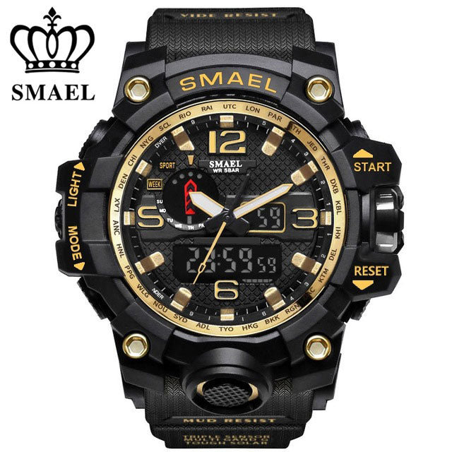 SMAEL Brand Sports Watches Men Dual Time Camouflage Military Watch Men Army LED Digital Wristwatch 50M Waterproof Men's Clock