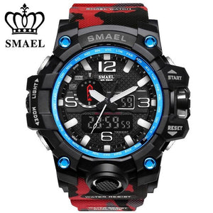 SMAEL Brand Sports Watches Men Dual Time Camouflage Military Watch Men Army LED Digital Wristwatch 50M Waterproof Men's Clock