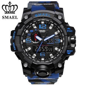 SMAEL Brand Sports Watches Men Dual Time Camouflage Military Watch Men Army LED Digital Wristwatch 50M Waterproof Men's Clock