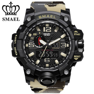 SMAEL Brand Sports Watches Men Dual Time Camouflage Military Watch Men Army LED Digital Wristwatch 50M Waterproof Men's Clock