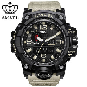 SMAEL Brand Sports Watches Men Dual Time Camouflage Military Watch Men Army LED Digital Wristwatch 50M Waterproof Men's Clock