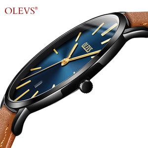 OLEVS Ultra thin Male Wristwatch Leather Watchband Business Watches Waterproof Scratch-resistant Men Watch
