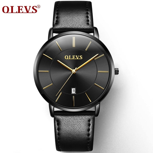 OLEVS Ultra thin Male Wristwatch Leather Watchband Business Watches Waterproof Scratch-resistant Men Watch