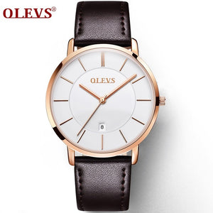 OLEVS Ultra thin Male Wristwatch Leather Watchband Business Watches Waterproof Scratch-resistant Men Watch