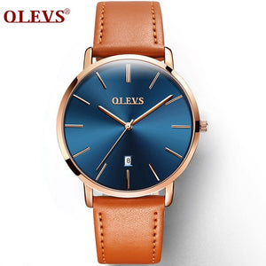 OLEVS Ultra thin Male Wristwatch Leather Watchband Business Watches Waterproof Scratch-resistant Men Watch