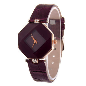Luxury Women Watches Gem Cut Geometry Crystal Leather Quartz Wristwatch Fashion Dress Watch Ladies Gifts Clock Relogio Feminino