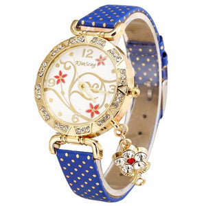 2018 New Women Watch Bracelets Vintage Retro Bracelet Watches Women Flower Rhinestone Ladies PU Leather Quartz Dress Wrist Watch