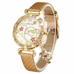 2018 New Women Watch Bracelets Vintage Retro Bracelet Watches Women Flower Rhinestone Ladies PU Leather Quartz Dress Wrist Watch