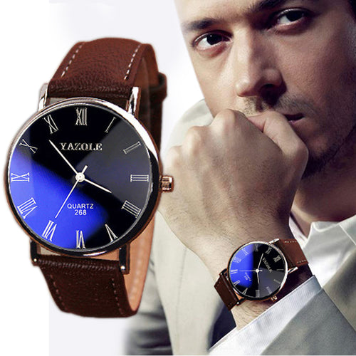 Relogio Masculino watches men luxury brand 2018 Fashion Faux Leather Men Blue Ray Glass Quartz Analog Watches Casual Cool Watch