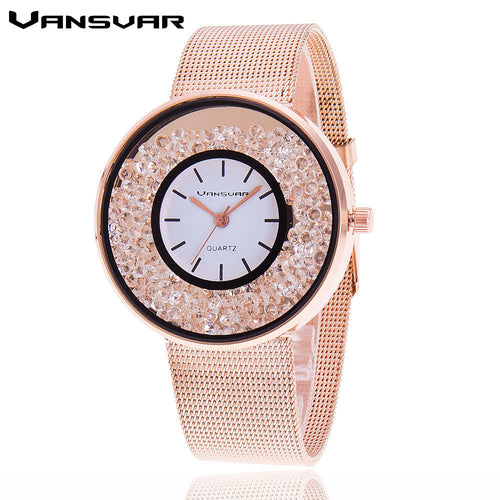 2018 New Fashion Stainless Steel Gold & Silver Band Quartz Watch Luxury Women Rhinestone Watches
