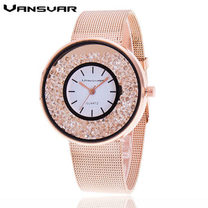 2018 New Fashion Stainless Steel Gold & Silver Band Quartz Watch Luxury Women Rhinestone Watches