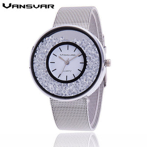 2018 New Fashion Stainless Steel Gold & Silver Band Quartz Watch Luxury Women Rhinestone Watches