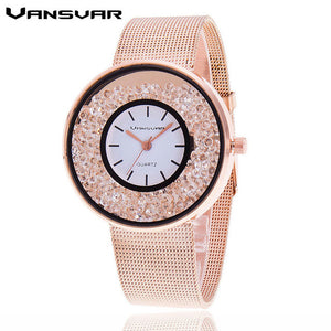 2018 New Fashion Stainless Steel Gold & Silver Band Quartz Watch Luxury Women Rhinestone Watches
